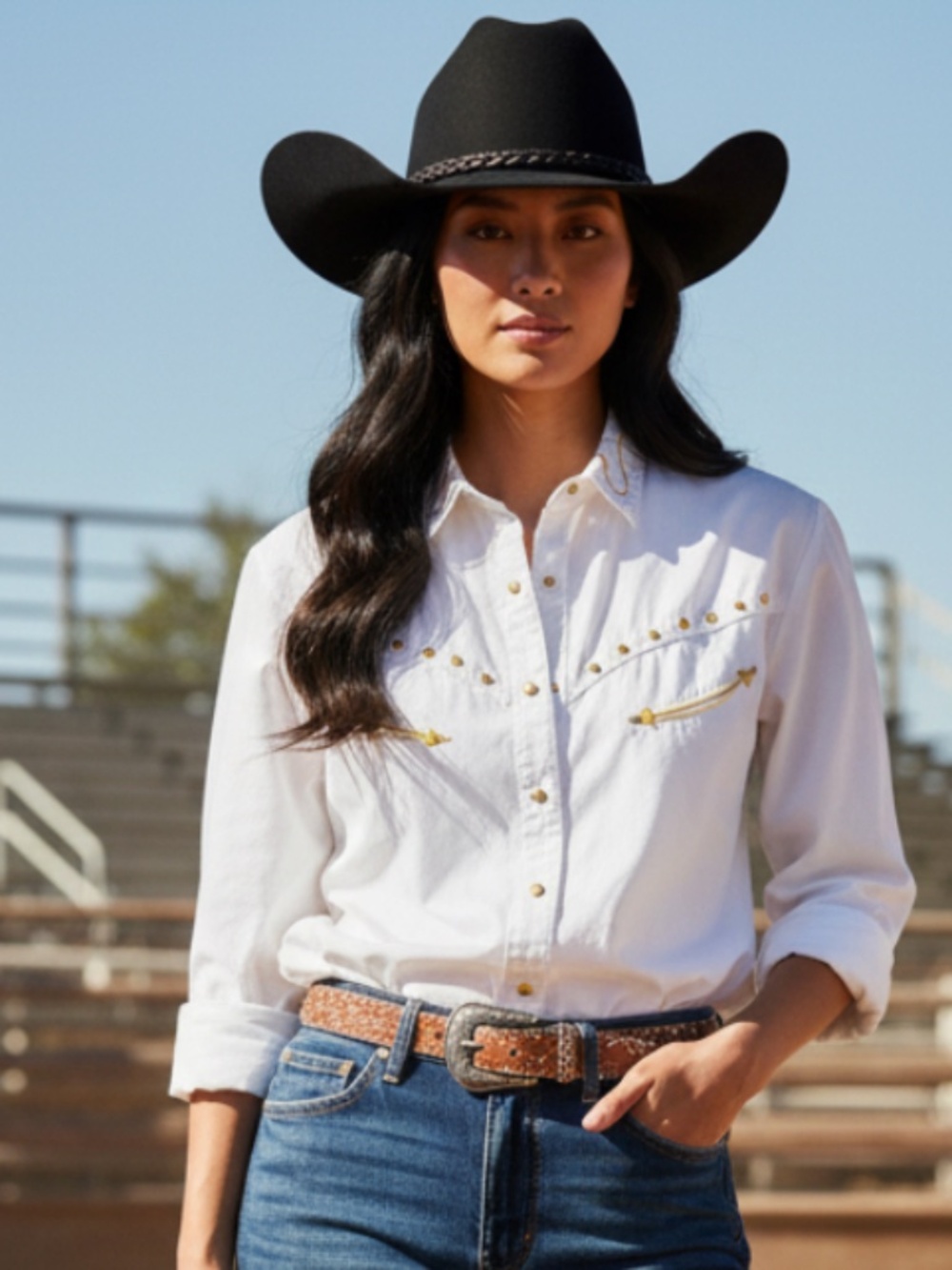 Vtg Panhandle Slim Womens Large Shirt Button Down Blouse Western Studded White